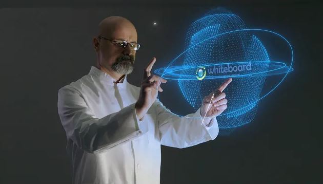Whiteboard Male Scientist Examins Hologram